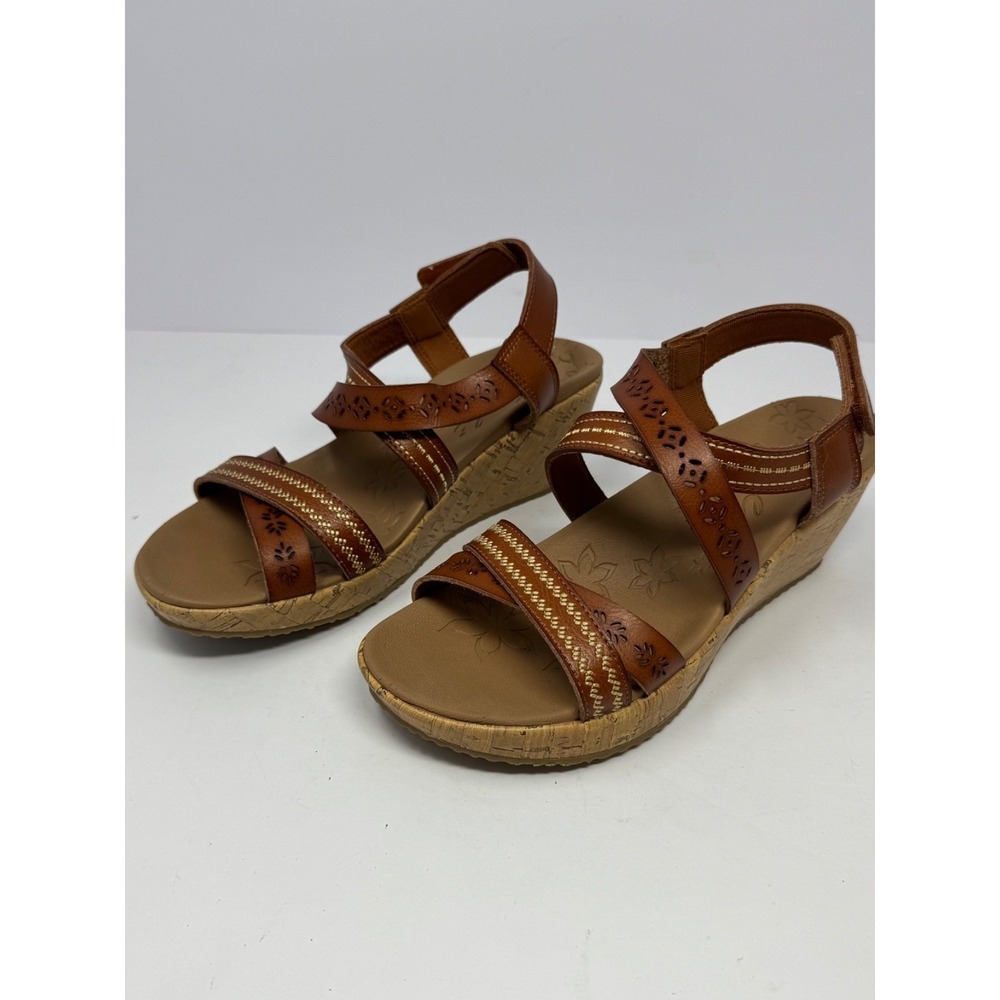 Skechers Women's Cali Luxe Foam Cork Wedge Sandals Comfort Brown Size 6.5 A6